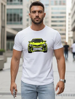 Pánské tričko s potiskem auta bílé FashionStreet NX5015R