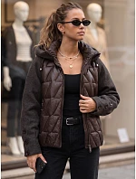 Dámská zimní prošívaná bunda s kapucí, hnědá, FashionStreet TY5933