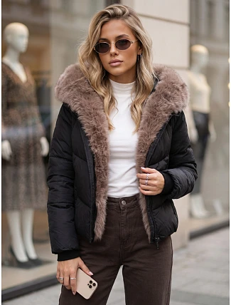 Kurtka damska zimowa pikowana z futerkiem czarna FashionStreet TY6103 Kurtka damska zimowa pikowana z futerkiem czarna FashionStreet TY6103
