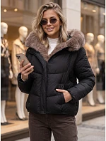 Kurtka damska zimowa pikowana z futerkiem czarna FashionStreet TY6103 Kurtka damska zimowa pikowana z futerkiem czarna FashionStreet TY6103
