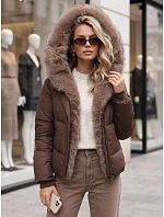 Kurtka damska zimowa pikowana z futerkiem brązowa FashionStreet TY6104 Kurtka damska zimowa pikowana z futerkiem brązowa FashionStreet TY6104