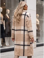 Płaszcz damski dwurzędowy z wełną w kratę beżowy FashionStreet NY0827 Płaszcz damski dwurzędowy z wełną w kratę beżowy FashionStreet NY0827