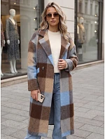 Płaszcz damski dwurzędowy z wełną w kratę niebieski FashionStreet NY0831 Płaszcz damski dwurzędowy z wełną w kratę niebieski FashionStreet NY0831