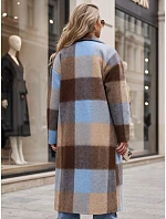 Płaszcz damski dwurzędowy z wełną w kratę niebieski FashionStreet NY0831 Płaszcz damski dwurzędowy z wełną w kratę niebieski FashionStreet NY0831