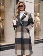 Płaszcz damski dwurzędowy z wełną w kratę granatowy FashionStreet NY0832 Płaszcz damski dwurzędowy z wełną w kratę granatowy FashionStreet NY0832