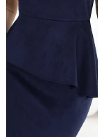 192-18 Elegantní semišové midi šaty s volánkovým pasem – tmavě modré 192-18 Elegantní semišové midi šaty s volánkovým pasem – tmavě modré