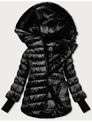 Krátká černá dámská bunda s úpletovými stahovacími lemy (P22-6636-1) Krátká černá dámská bunda s úpletovými stahovacími lemy (P22-6636-1)