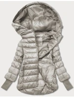 Krátká béžová dámská bunda s úpletovými stahovacími lemy (P22/P3-6636-62)