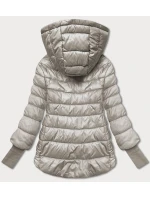 Krátká béžová dámská bunda s úpletovými stahovacími lemy (P22/P3-6636-62)