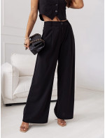 Elegantní černý dámský komplet - krátká vesta a široké kalhoty (VE90)