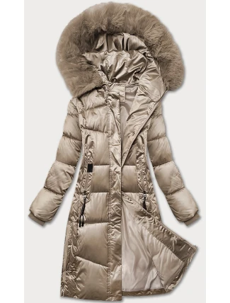 Béžová zimní prošívaná plus size bunda s kapucí S'west (B8267-12)