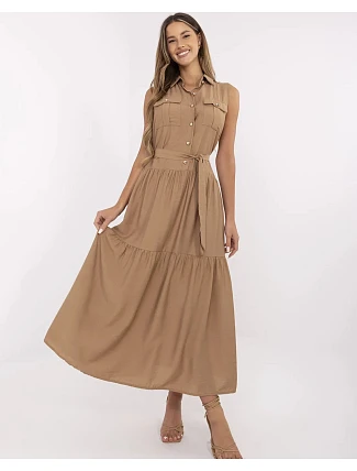 Elegantní maxi šaty tmavě béžové (A5032) Elegantní maxi šaty tmavě béžové (A5032)