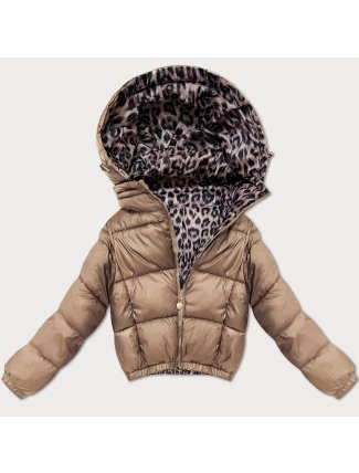 Hnědá oboustranná krátká dámská bunda s panteřím vzorem Minority (M6-6001-305)