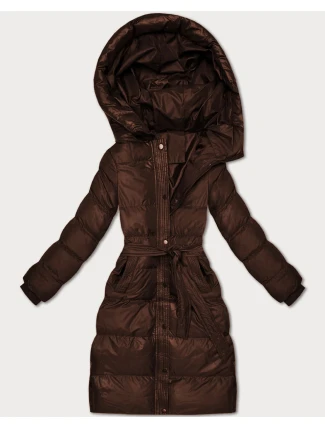 Prošívaná zimní bunda v čokoládové barvě s páskem J Style (5M3253-158)