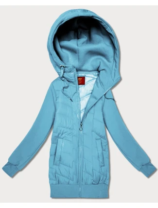 Světle modrá dámská mikina z různých materiálů s kapucí Goodlookin (AMG-175)