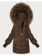 Hnědá dámská zimní bunda s úpletovými stahovacími lemy Goodlookin (KK60615)