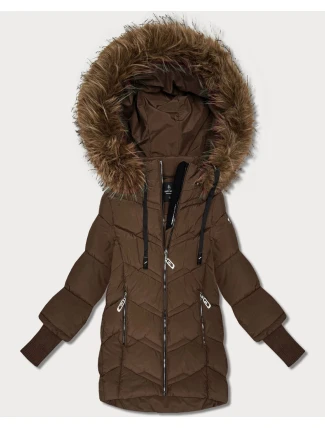 Hnědá dámská zimní bunda s úpletovými stahovacími lemy Goodlookin (KK60615)