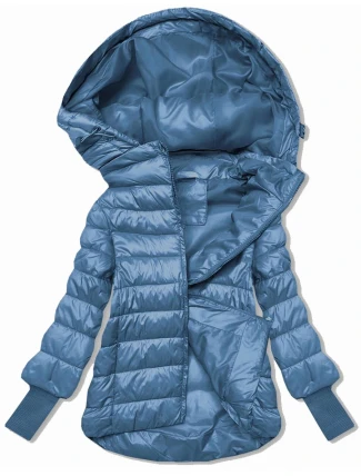 Světle modrá krátká dámská bunda s úpletovými stahovacími lemy (P22/P3-6636-30S)