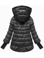 Krátká dámská bunda v grafitové barvě s úpletovými stahovacími lemy (P22/P3-6636/P3-6023-27) Krátká dámská bunda v grafitové barvě s úpletovými stahovacími lemy (P22/P3-6636/P3-6023-27)