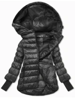 Krátká dámská bunda v grafitové barvě s úpletovými stahovacími lemy (P22/P3-6636/P3-6023-27) Krátká dámská bunda v grafitové barvě s úpletovými stahovacími lemy (P22/P3-6636/P3-6023-27)