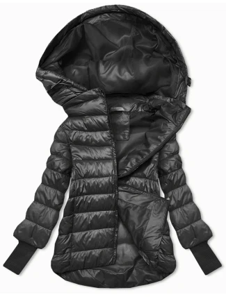 Krátká dámská bunda v grafitové barvě s úpletovými stahovacími lemy (P22/P3-6636/P3-6023-27) Krátká dámská bunda v grafitové barvě s úpletovými stahovacími lemy (P22/P3-6636/P3-6023-27)