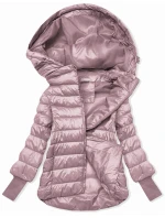 Krátká růžová dámská bunda s úpletovými stahovacími lemy (P22/P3-6636/P3-6023-52) Krátká růžová dámská bunda s úpletovými stahovacími lemy (P22/P3-6636/P3-6023-52)