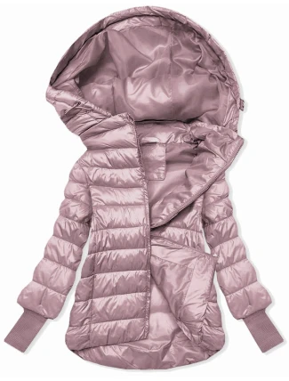 Krátká růžová dámská bunda s úpletovými stahovacími lemy (P22/P3-6636/P3-6023-52) Krátká růžová dámská bunda s úpletovými stahovacími lemy (P22/P3-6636/P3-6023-52)