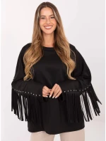 Černá volná dámská mikina s třásněmi (21695) Černá volná dámská mikina s třásněmi (21695)