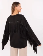 Černá volná dámská mikina s třásněmi (21695) Černá volná dámská mikina s třásněmi (21695)