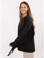 Černá volná dámská mikina s třásněmi (21695) Černá volná dámská mikina s třásněmi (21695)