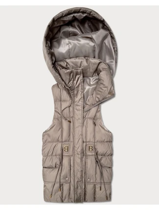 Puchowy bezrękawnik damski z kapturem Goodlookin beżowy (B8600-12)