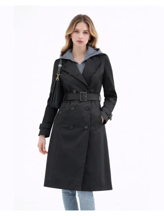 Klasyczny trencz z odpinanym kapturem Goodlookin czarny (T2-2252#-1)