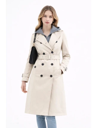 Klasyczny trencz z odpinanym kapturem Goodlookin  jasny beżowy (T2-2252#-12)