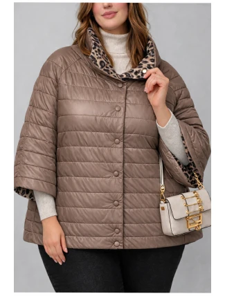 Dwustronna kurtka damska plus size z rękawem 3/4 Goodlookin kakao/panterka (M6-6308-358)