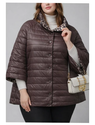 Dwustronna kurtka damska plus size z rękawem 3/4 Goodlookin czekolada/panterka (M6-6308-103)