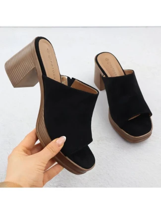 Dámské semišové žabky na jehlách černé Potocki 54309