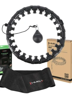 HULA HOP SET HHW12 ČERNÝ S VÝSTUPKY A ZÁVAŽÍMI HMS + OPASEK BR163 ČERNÝ PLUS SIZE