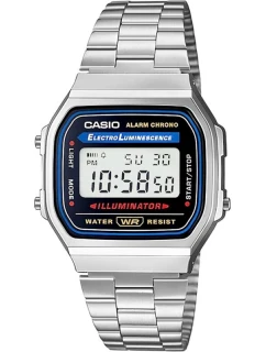 Unisex digitální hodinky Casio A168WA s náramkem z nerezové oceli, stříbrné