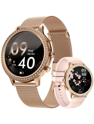 Dámské chytré hodinky VELTORI VT310-1 Zlatý náramek + růžový silikonový řemínek Dámské chytré hodinky VELTORI VT310-1 Zlatý náramek + růžový silikonový řemínek