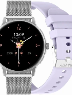 Dámské chytré hodinky GRAVITY GT12-6 Fialový silikonový řemínek + stříbrný náramek