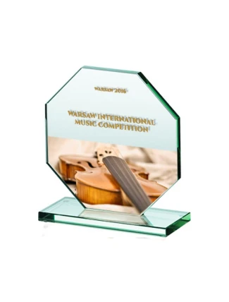 Skleněná trofej LuxorJet s barevným potiskem, gravírovaná a naplněná inkoustem