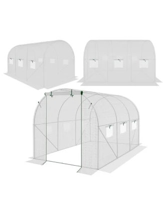 SKLENÍK ZAHRADNÍ TUNEL 200X300X200CM PE KONSTRUKCE BÍLÁ OCEL