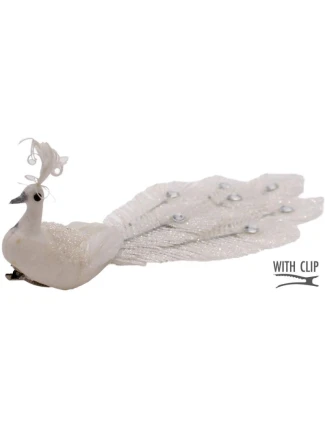 DEKORATIVNÍ PÁV NA SPONĚ NA CETKY BÍLÝ