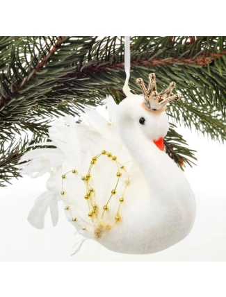 DEKORATIVNÍ ZÁVĚSNÁ LABUŤ 17CM ZLATÁ KŘÍDLA