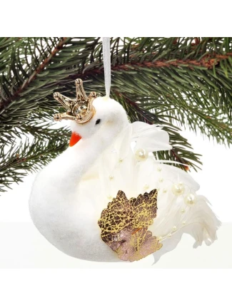 DEKORATIVNÍ ZÁVĚSNÁ CETKA LABUŤ 17CM PERLEŤOVÁ KŘÍDLA