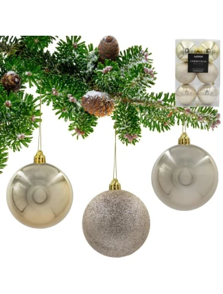 DEKORATIVNÍ PLASTOVÉ CETKY 6KS 80MM ŠAMPAŇSKÉ