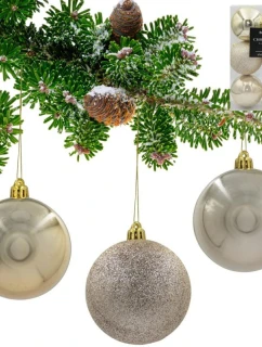 DEKORATIVNÍ PLASTOVÉ CETKY 6KS 80MM ŠAMPAŇSKÉ