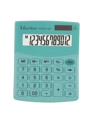 ŠKOLNÍ KANCELÁŘSKÁ KALKULÁTORKA VECTOR, KAV VC-812 GN zelená, mentolová, bateriové / solární napájení, SOLÁRNÍ
