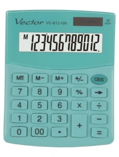ŠKOLNÍ KANCELÁŘSKÁ KALKULÁTORKA VECTOR, KAV VC-812 GN zelená, mentolová, bateriové / solární napájení, SOLÁRNÍ