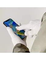 Pletené rukavice na telefon s výřezem na prsty - béžové